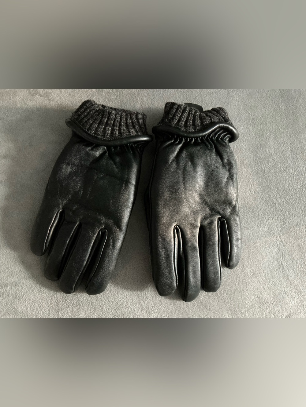 Men's Black Leather Knit Cuff Gloves NEW
